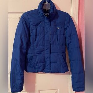 Abercrombie & Fitch Blue Puffer Jacket with Quilted Design Size S